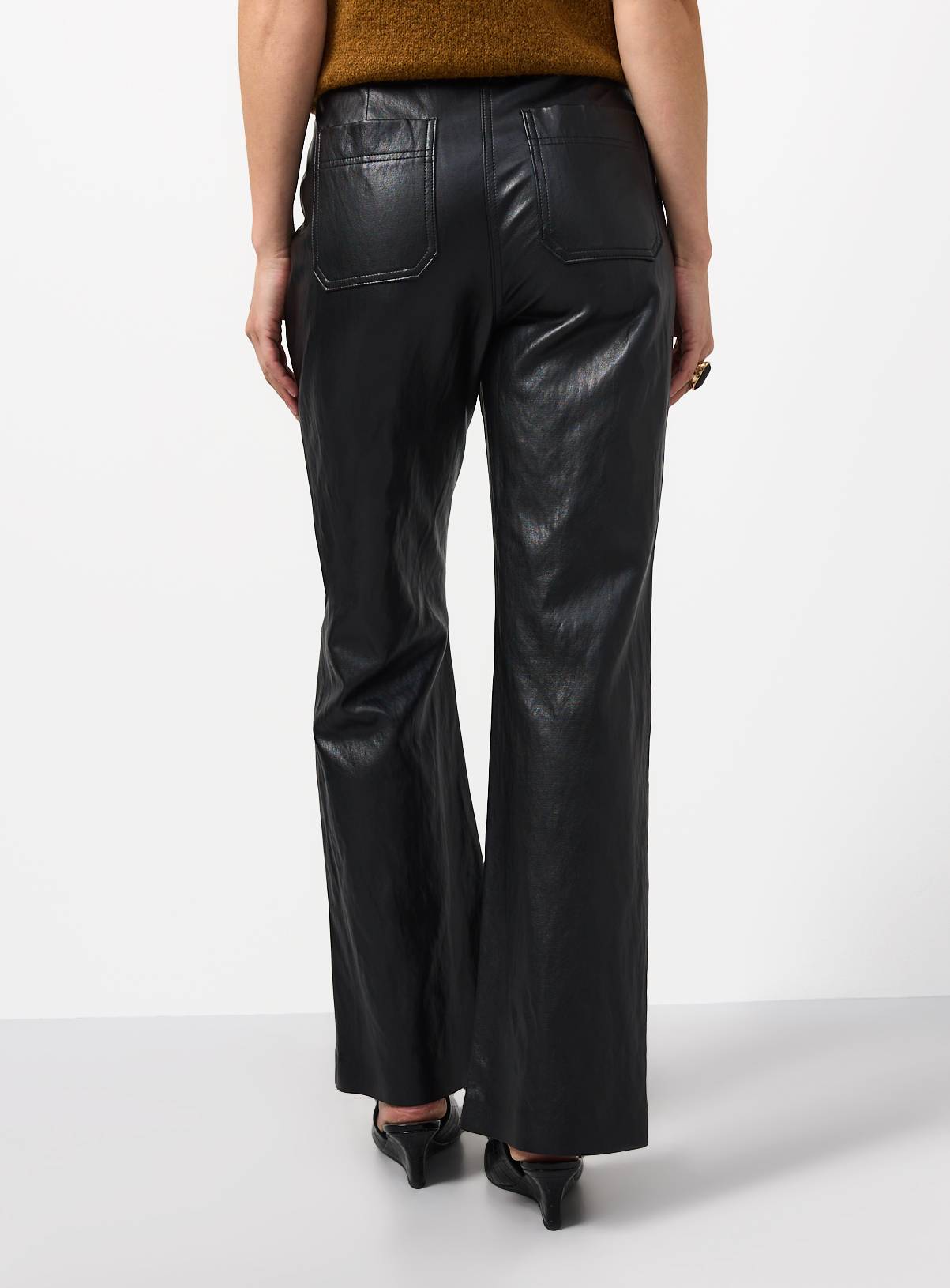 Black Flared Pu Patch Pocket Trousers 14 - Image 4