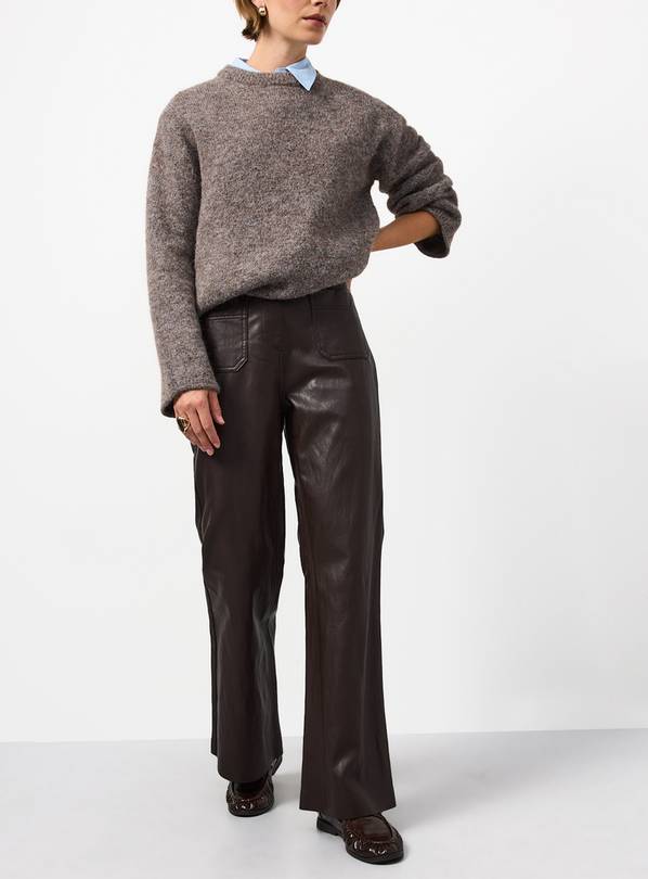 Brown Flared Pu Patch Pocket Trousers 10