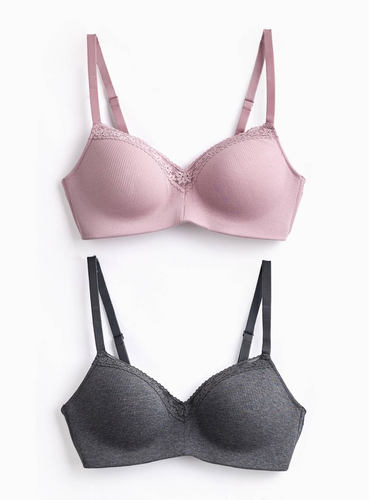  Lilac & Charcoal Ribbed Plunge Bras 2 Pack 40D - Image 1