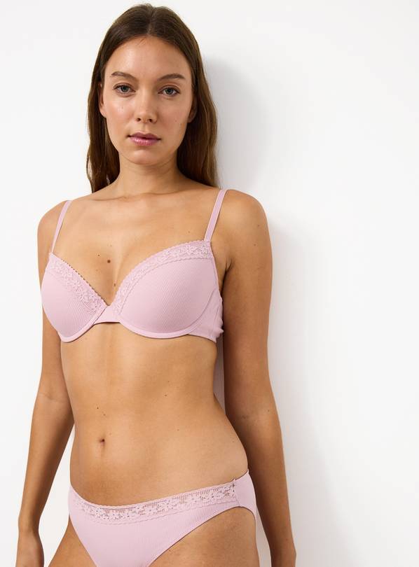 Lilac & Grey Ribbed Underwired Plunge Bras 2 Pack 32C