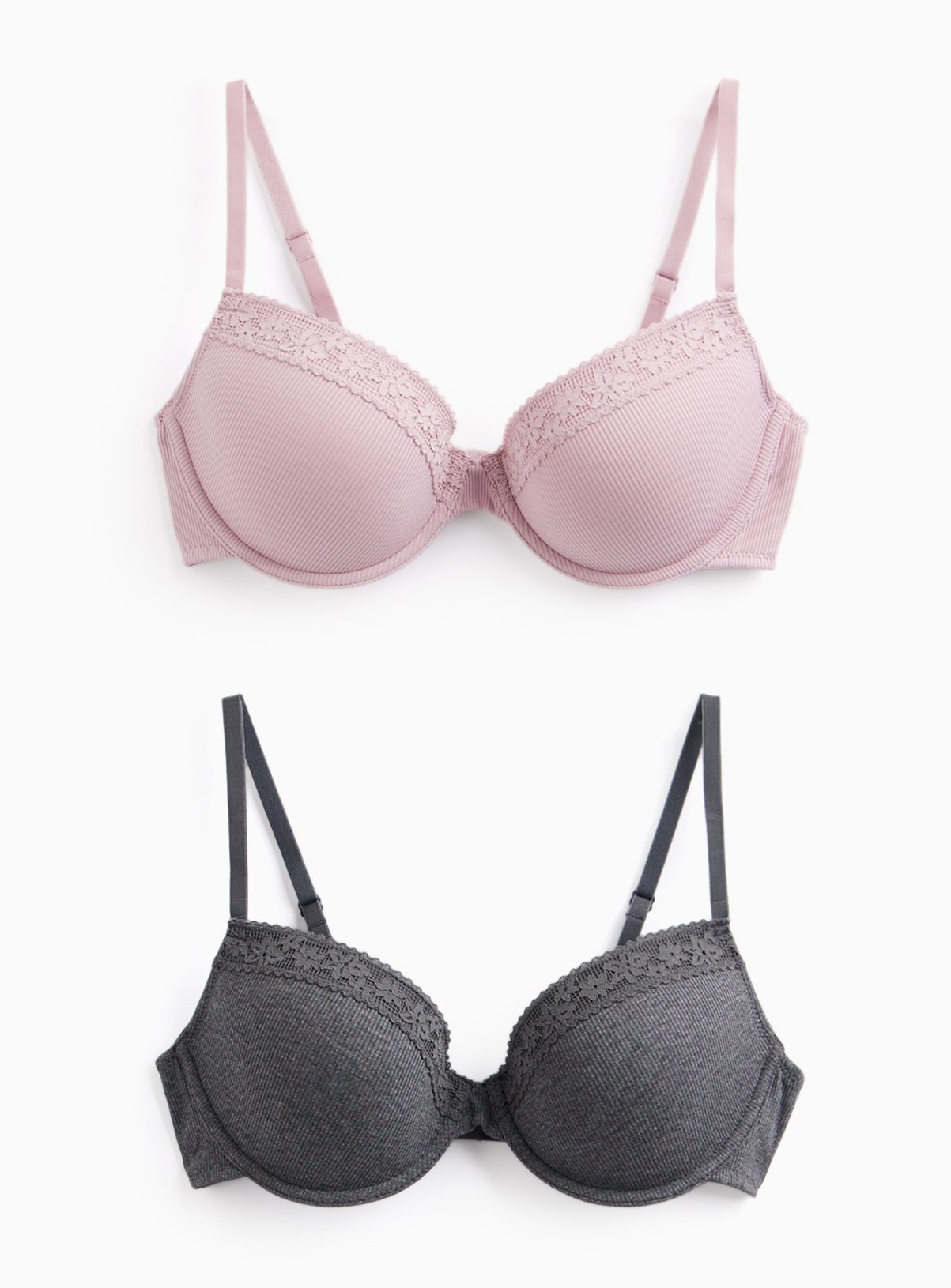 Lilac & Grey Ribbed Underwired Plunge Bras 2 Pack 42C - Image 3 thumbnail