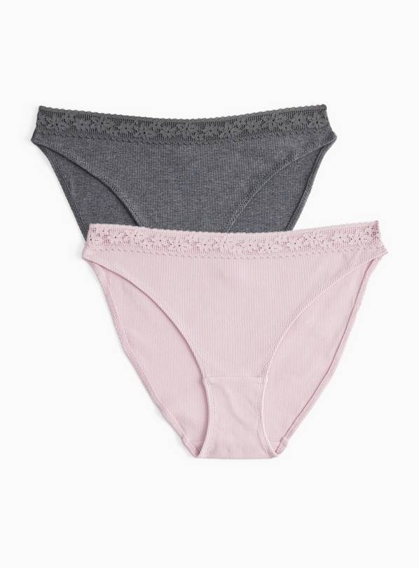 Lilac & Charcoal Ribbed Bikini Knickers 2 Pack 22