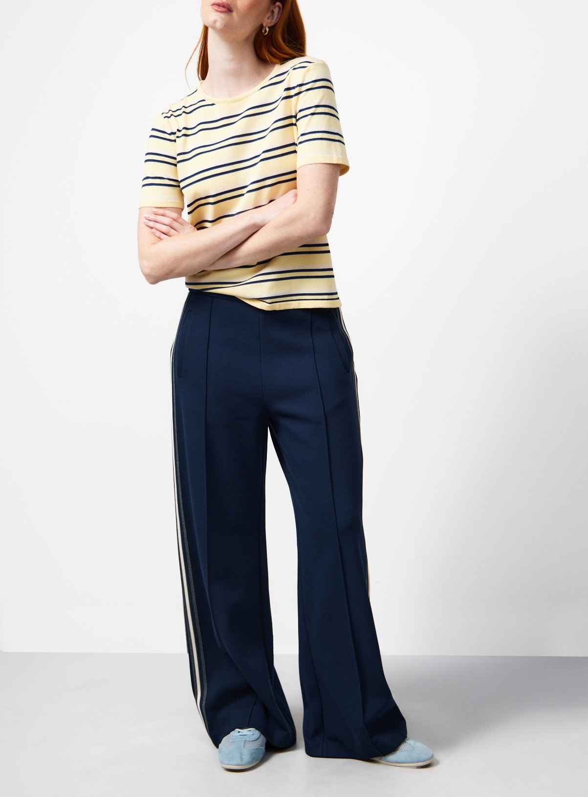 Navy Side Stripe Wide Leg Trousers 12 - Image 2 thumbnail