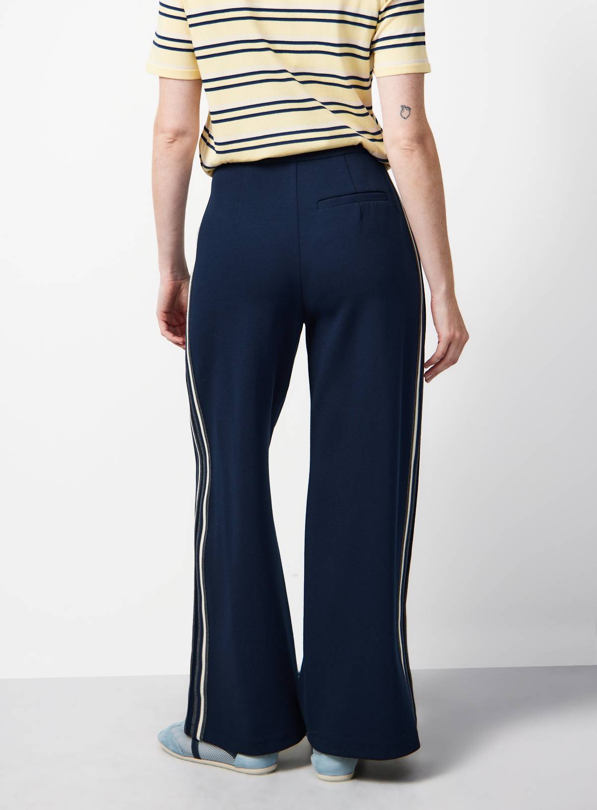 Navy Side Stripe Wide Leg Trousers 14 - Image 4