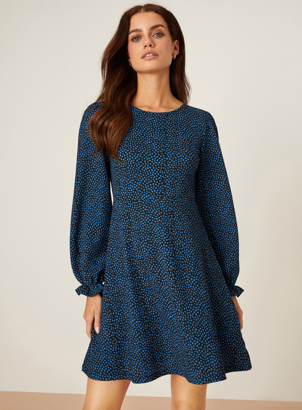 DOROTHY PERKINS Petite Blue Spot Printed Mini Dress 14 - Image 1 thumbnail