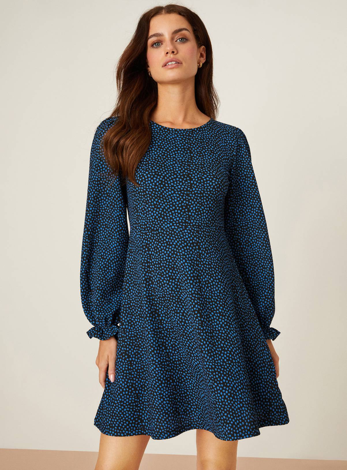 DOROTHY PERKINS Petite Blue Spot Printed Mini Dress 14 - Image 1
