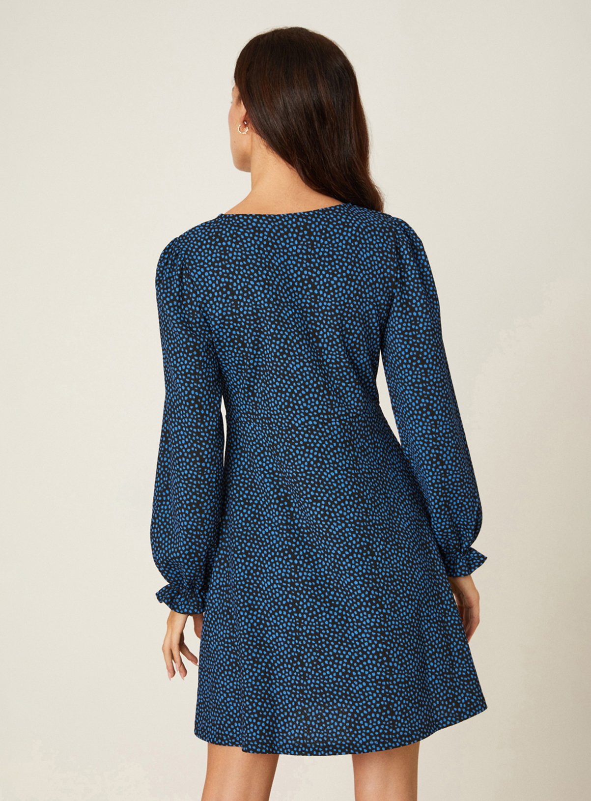 DOROTHY PERKINS Petite Blue Spot Printed Mini Dress 14 - Image 3 thumbnail
