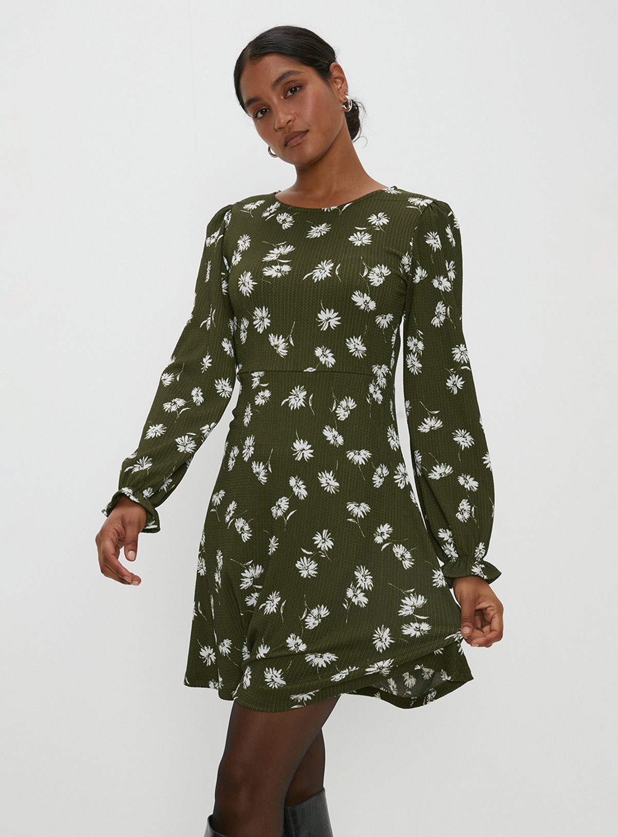 DOROTHY PERKINS Khaki Floral Mini Dress 18 - Image 1 thumbnail