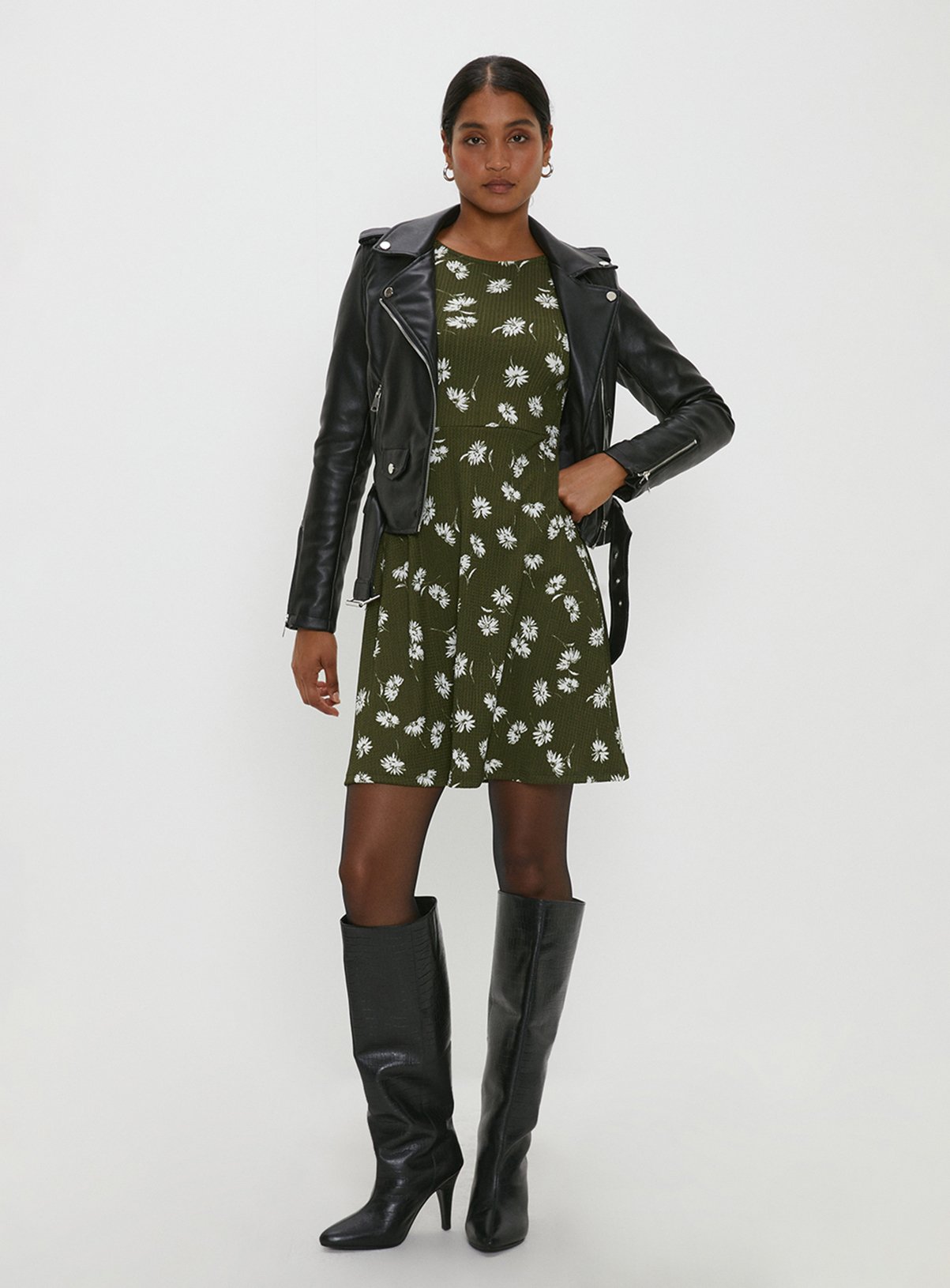 DOROTHY PERKINS Khaki Floral Mini Dress 18 - Image 2 thumbnail
