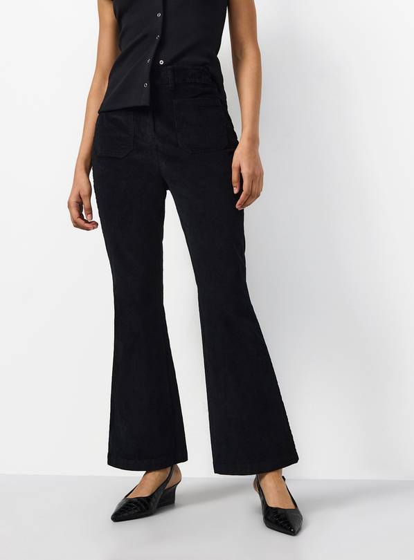 Black Patch Pocket Flare Cord Trousers 14