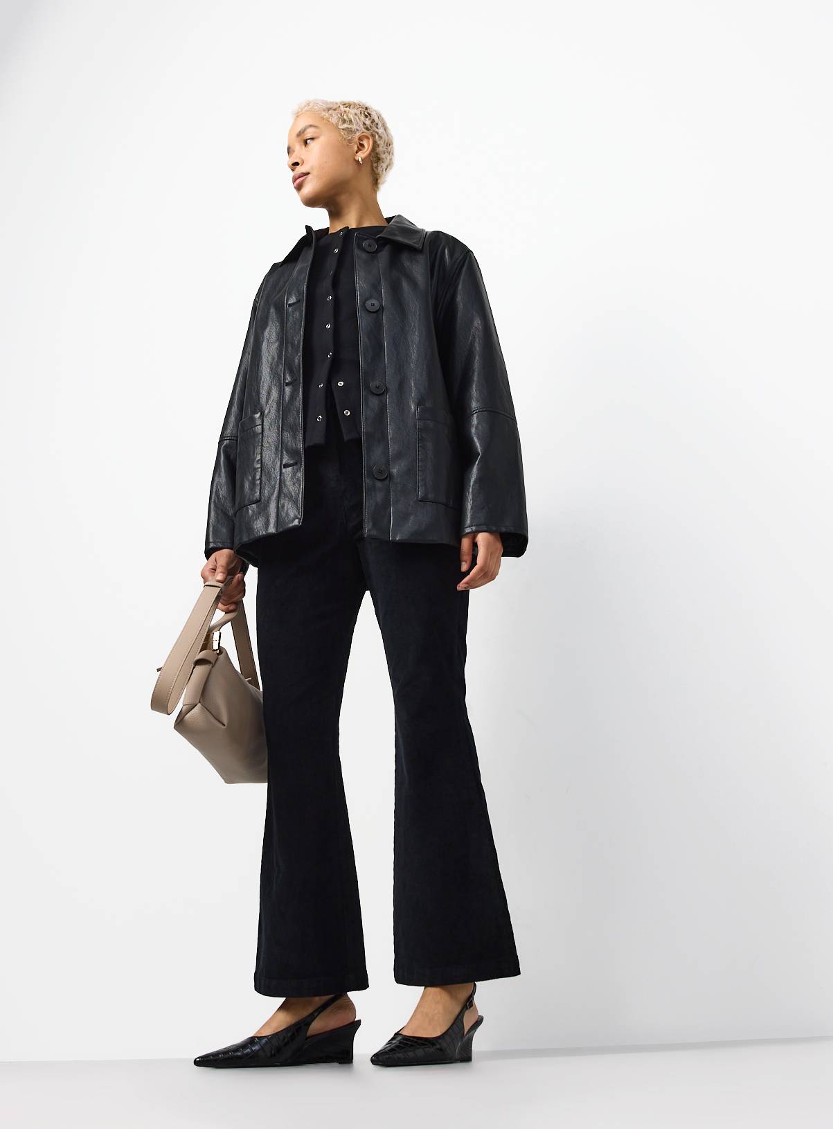 Black Patch Pocket Flare Corduroy Trousers 10 - Image 2
