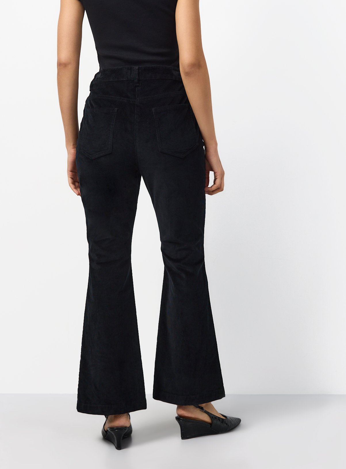 Black Patch Pocket Flare Corduroy Trousers 10 - Image 4 thumbnail