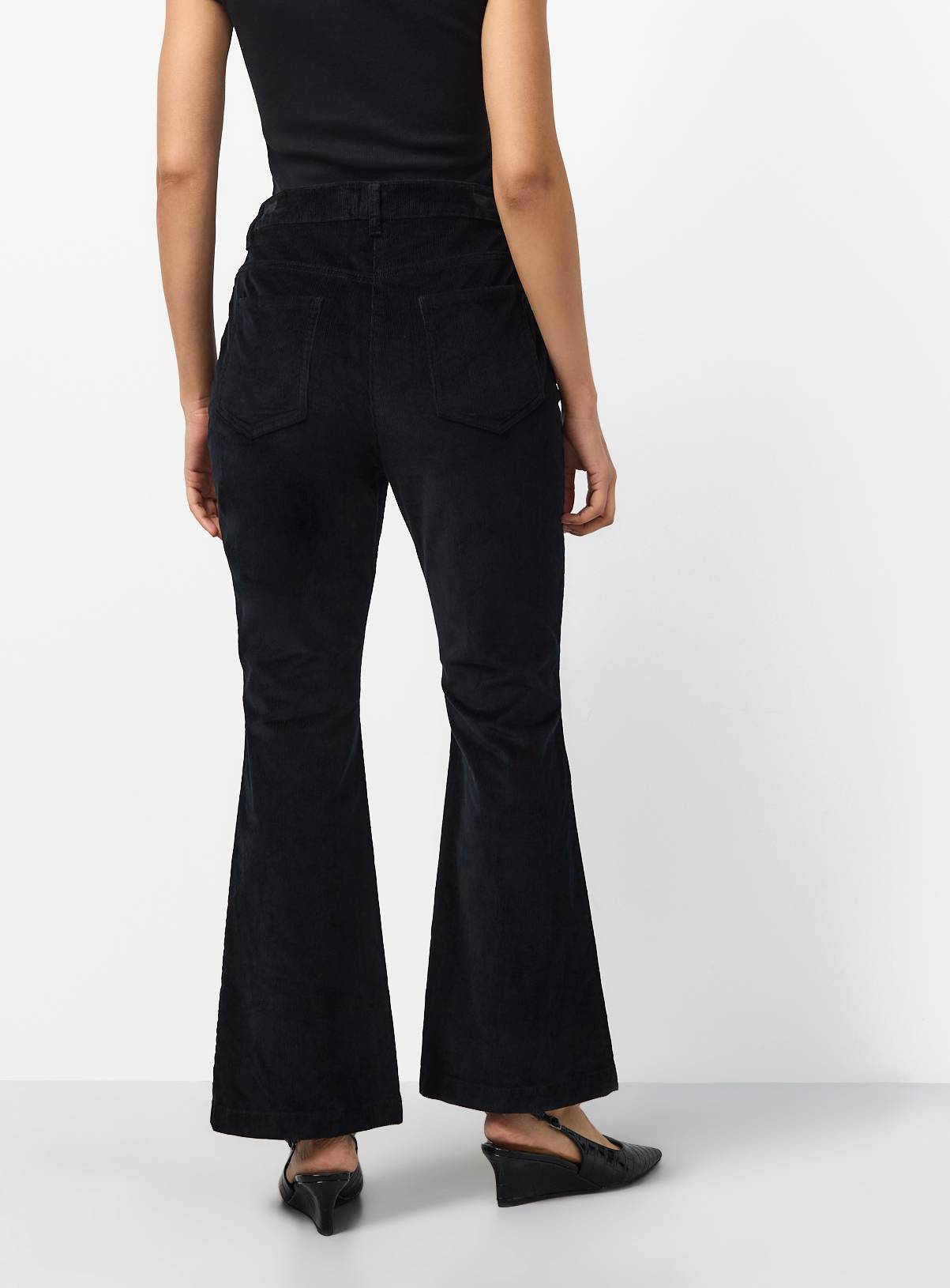 Black Patch Pocket Flare Corduroy Trousers 10 - Image 4