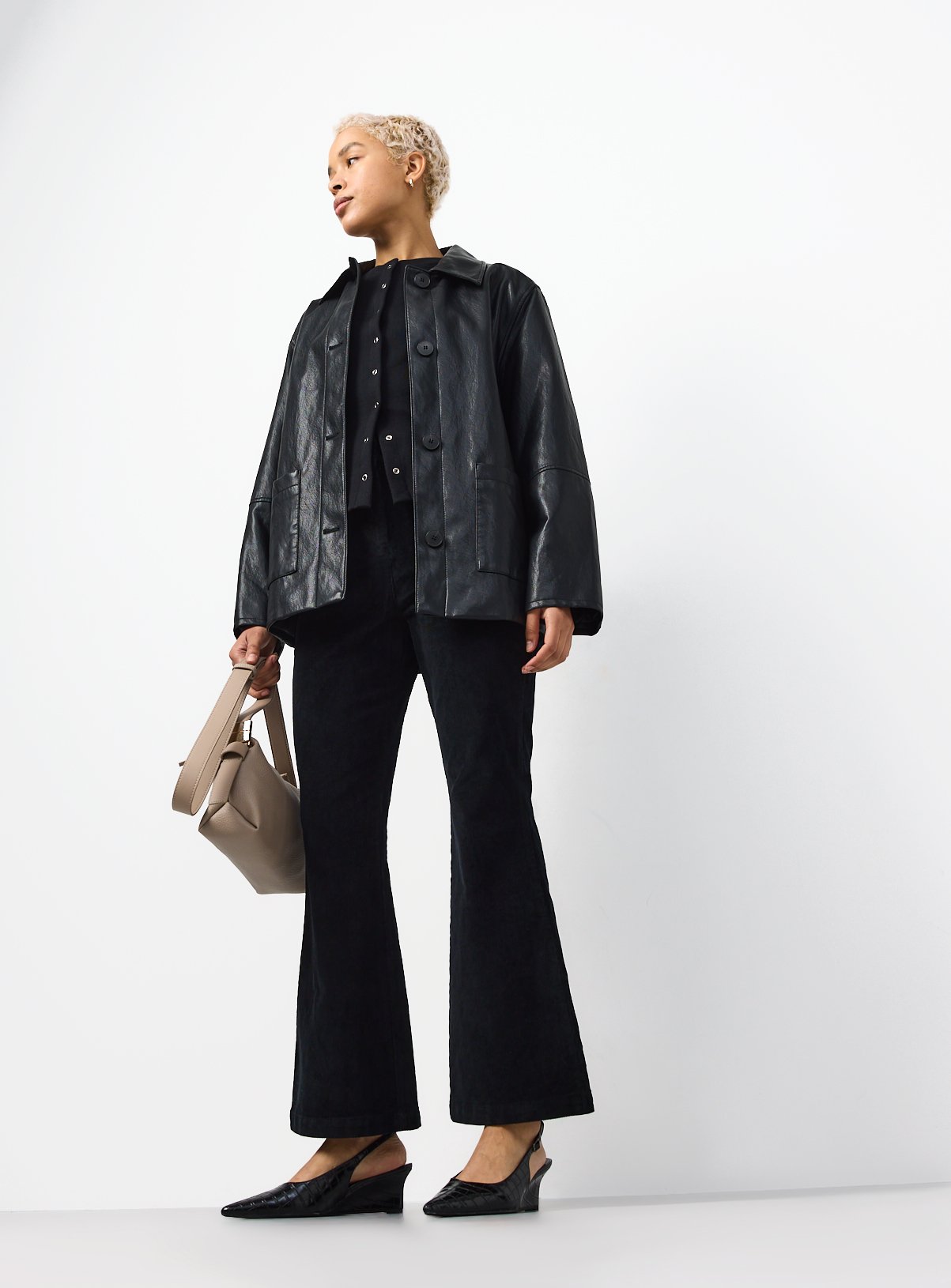 Black Patch Pocket Flare Corduroy Trousers 22 - Image 2 thumbnail
