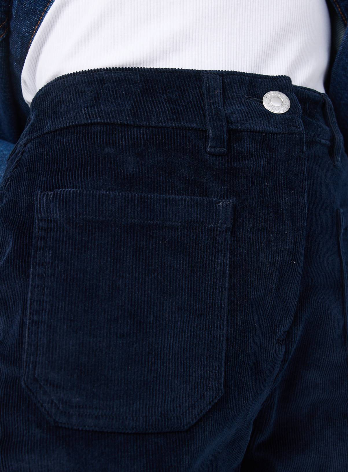 Navy Patch Pocket Flare Corduroy Trousers 22 - Image 3