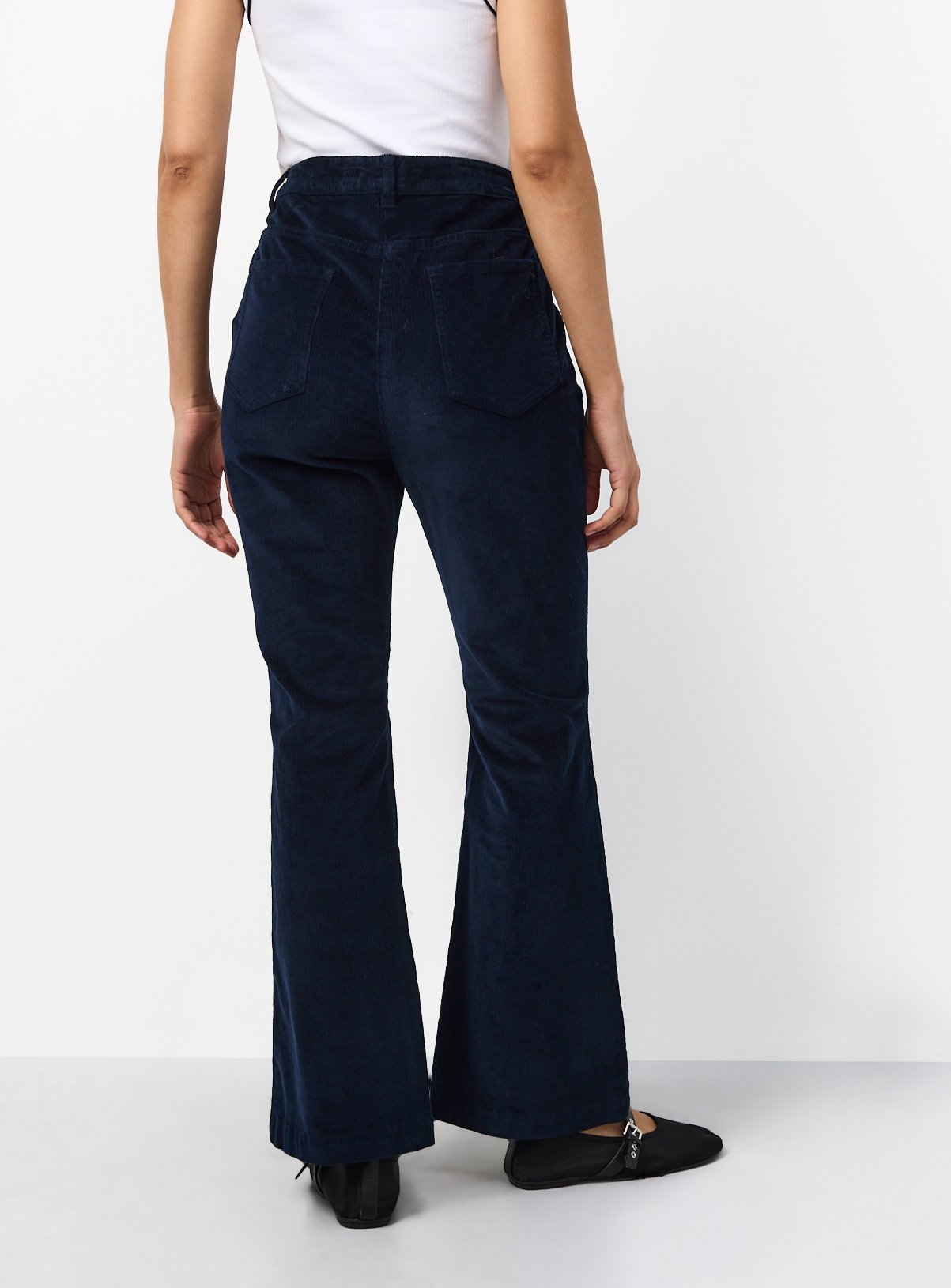 Navy Patch Pocket Flare Corduroy Trousers 22 - Image 4 thumbnail