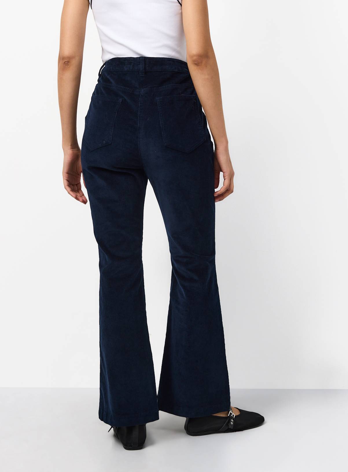 Navy Patch Pocket Flare Corduroy Trousers 22 - Image 4