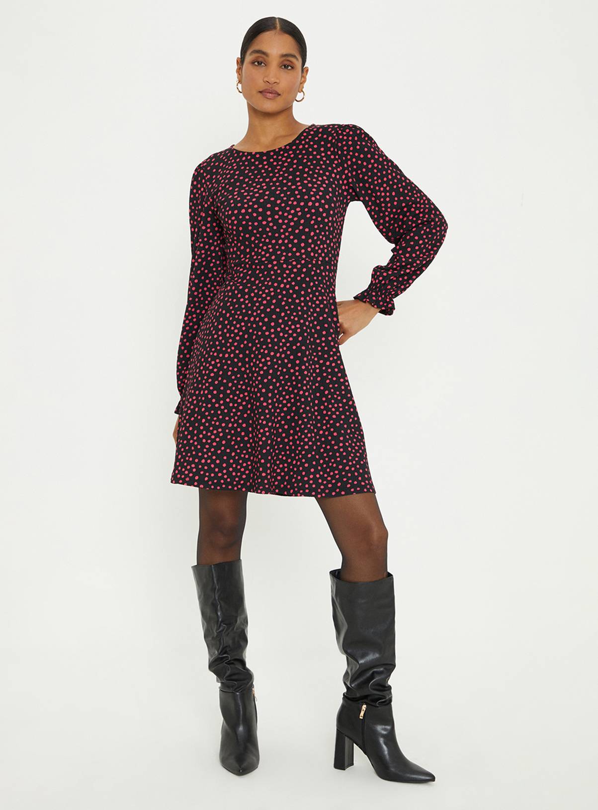 DOROTHY PERKINS Pink Spot Mini Dress 16 - Image 2