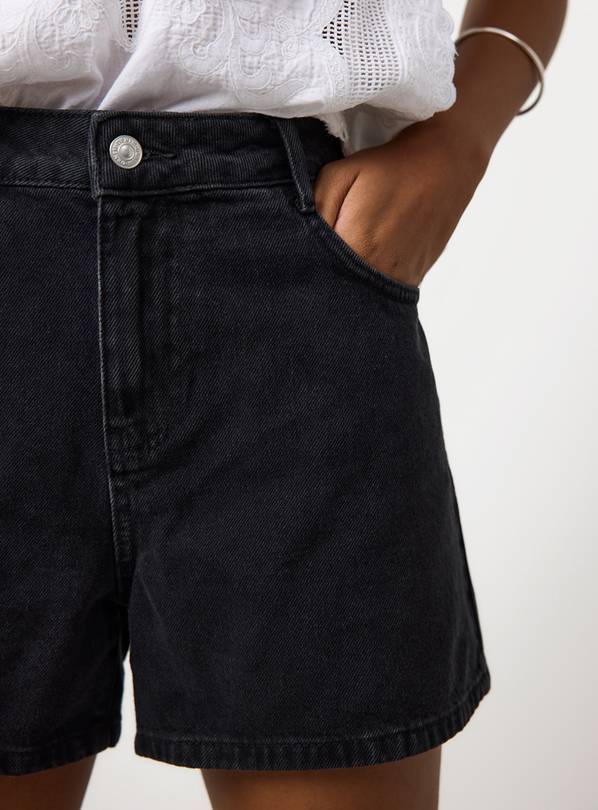 Black Washed Denim A Line Shorts 20