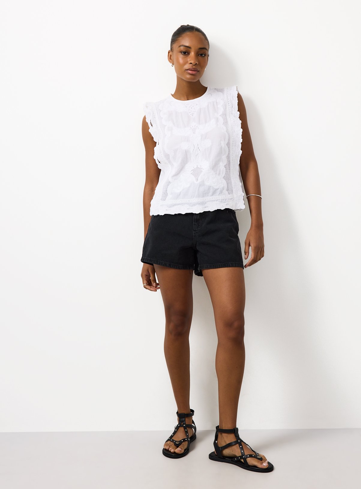 Black Washed Denim A Line Shorts 18 - Image 3 thumbnail