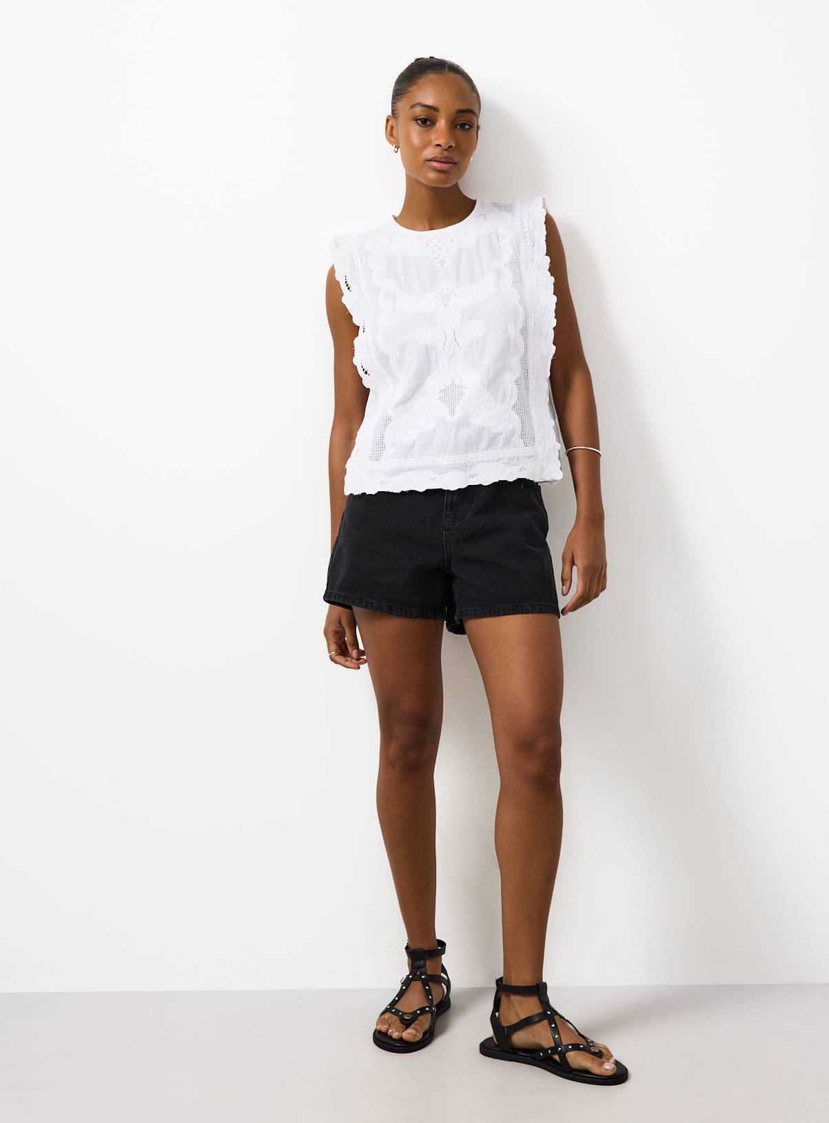 Black Washed Denim A Line Shorts 18 - Image 3