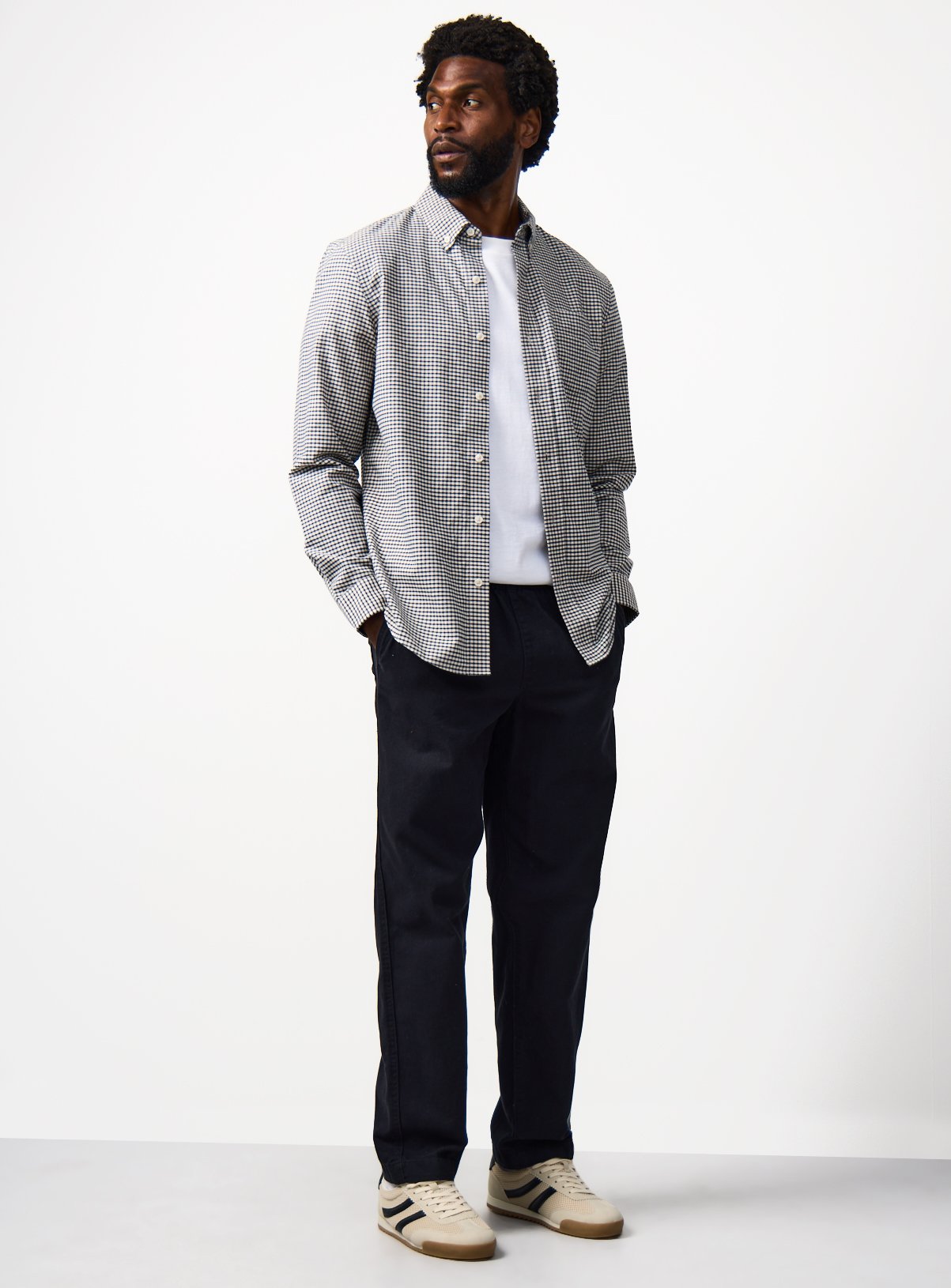 Navy Gingham Print Long Sleeve Oxford Shirt XL - Image 2 thumbnail