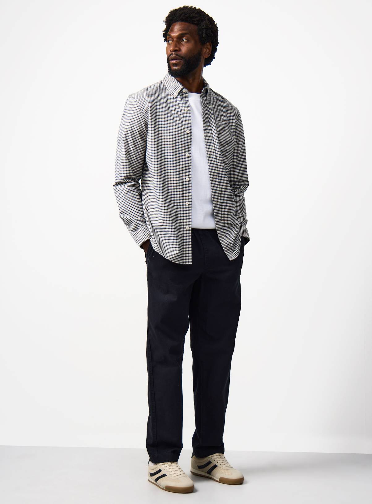 Navy Gingham Print Long Sleeve Oxford Shirt XL - Image 2