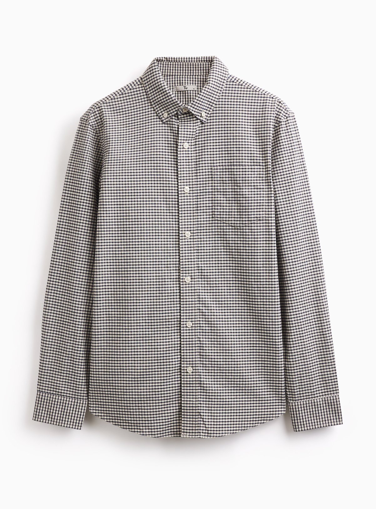 Navy Gingham Print Long Sleeve Oxford Shirt XL - Image 3 thumbnail