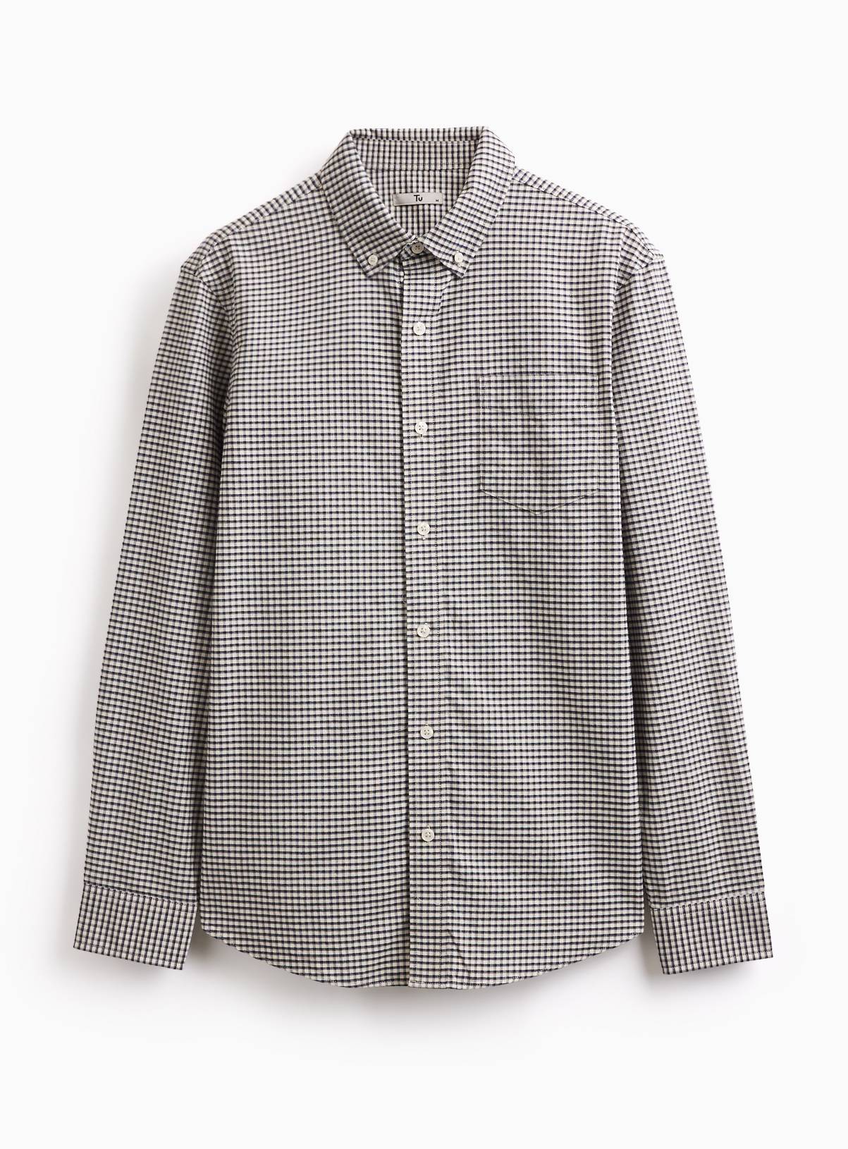 Navy Gingham Print Long Sleeve Oxford Shirt XL - Image 3