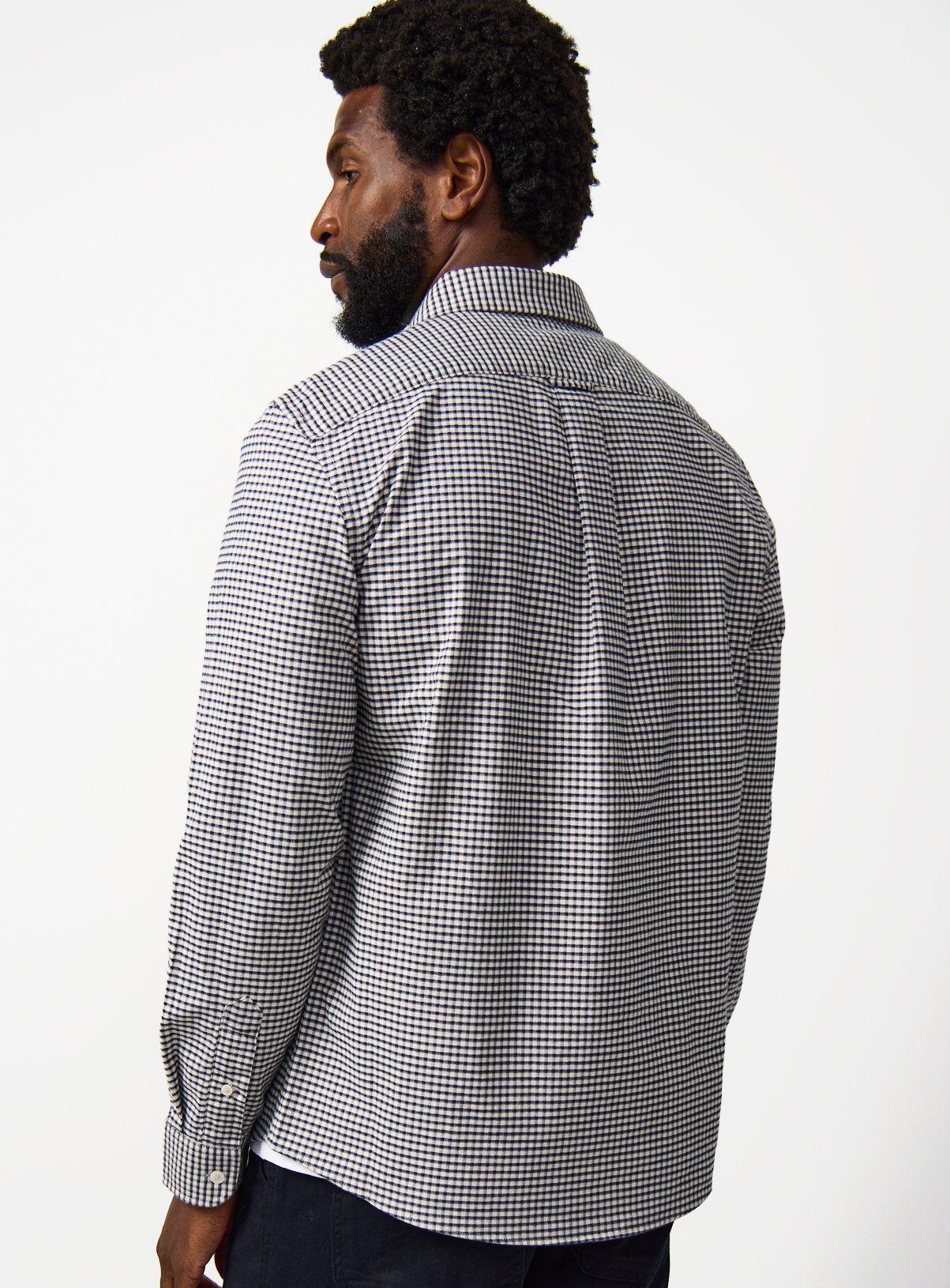 Navy Gingham Print Long Sleeve Oxford Shirt XL - Image 5 thumbnail
