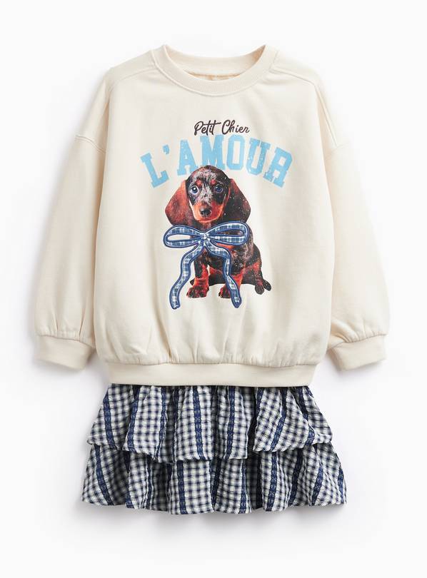 Cream L'Amour Dog Sweatshirt & Skirt Set 11 years