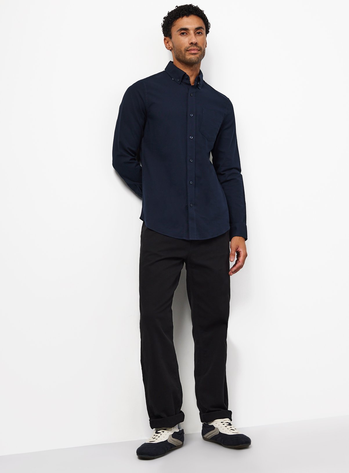 Navy Slim Fit Oxford Shirt L - Image 2 thumbnail