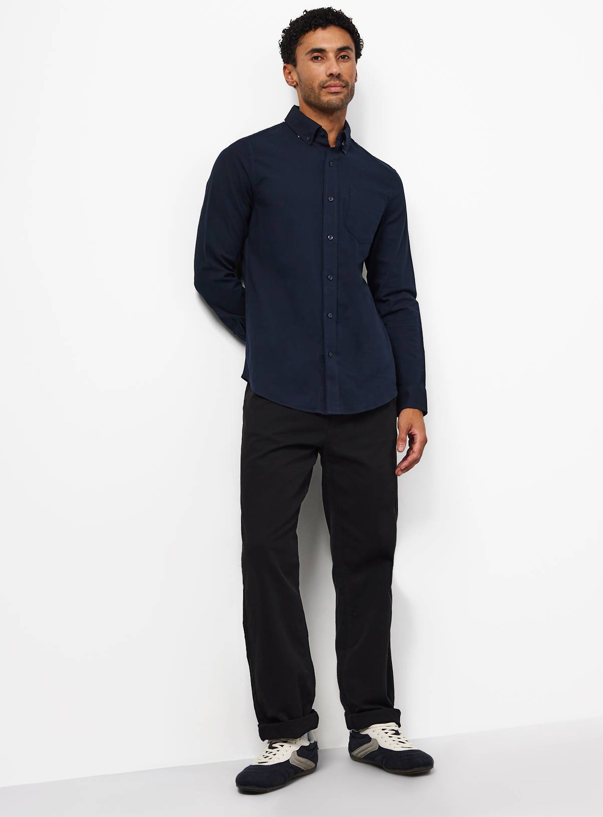 Navy Slim Fit Oxford Shirt L - Image 2