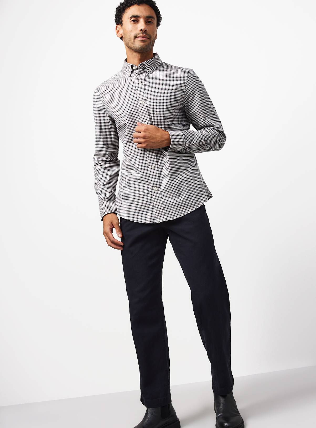 Navy Gingham Slim Fit Oxford Shirt XXXXL - Image 2