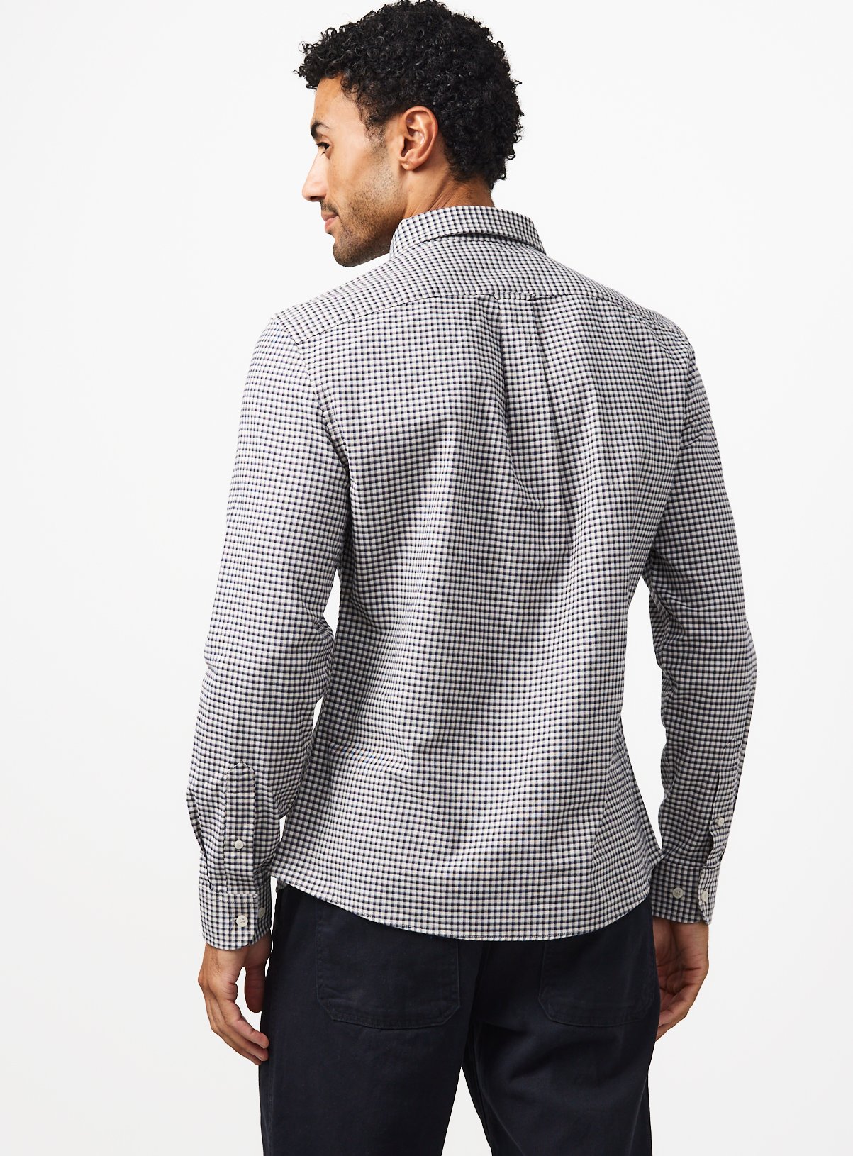 Navy Gingham Slim Fit Oxford Shirt XXXXL - Image 5 thumbnail