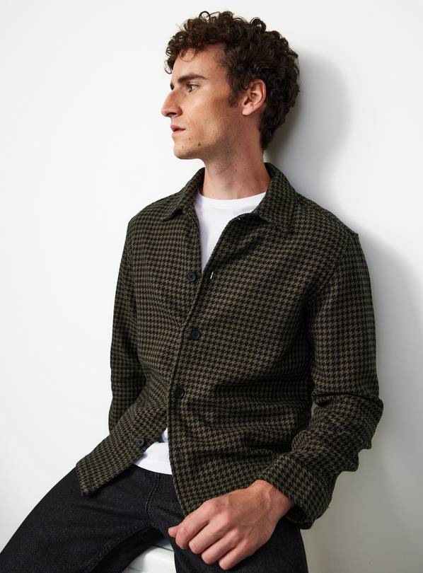 Khaki Dogtooth Cotton Smart Shirt XXL
