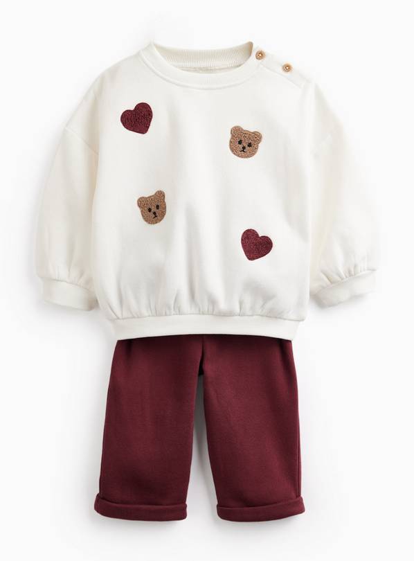 White & Red Boucle Bear & Heart Sweat Set 9-12 months