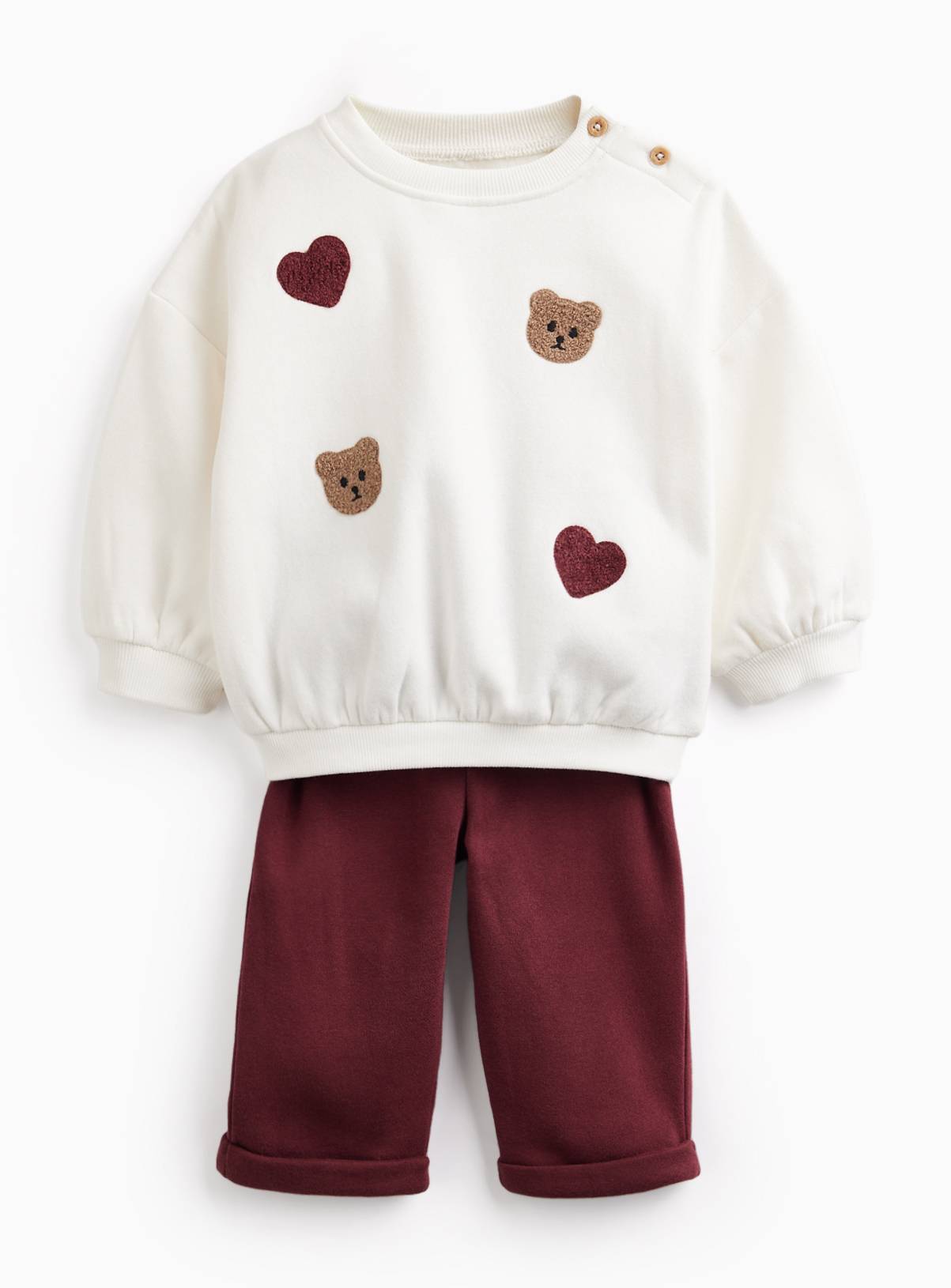 White & Red Boucle Bear & Heart Sweat Set Up to 3 mths - Image 1