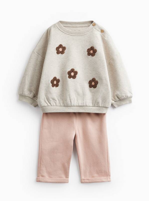 Oatmeal Flower Sweatshirt & Jogger Set Up to 3 mths