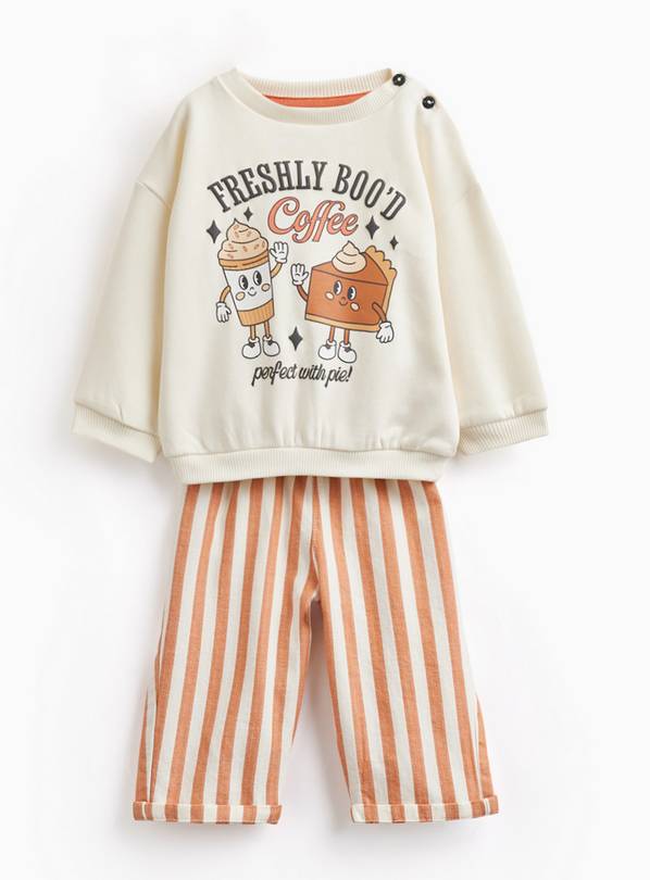 White Coffee Graphic Sweatshirt & Trousers Set 3-6 months