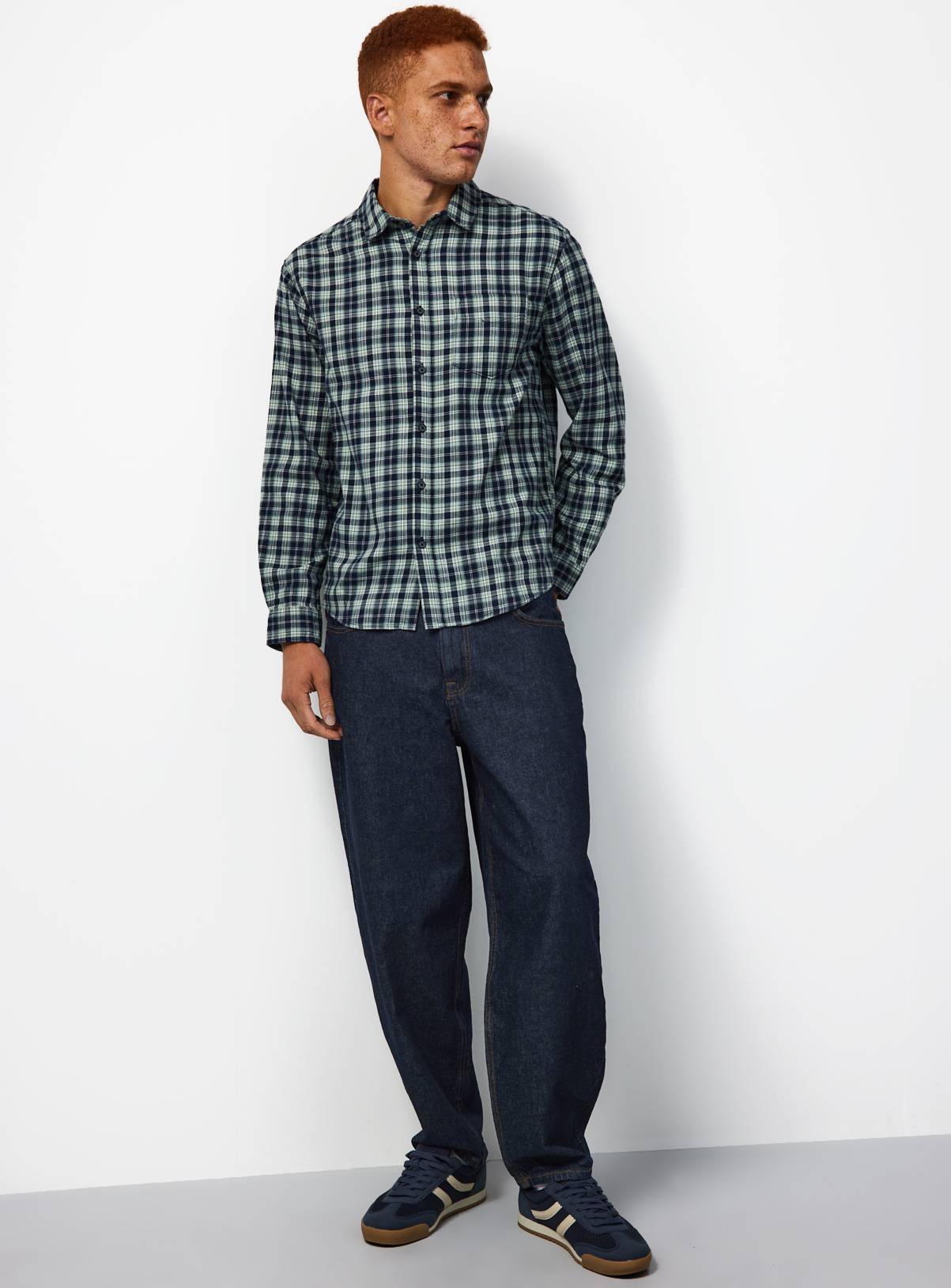 Green Check Brushed Cotton Shirt XXXXL - Image 2