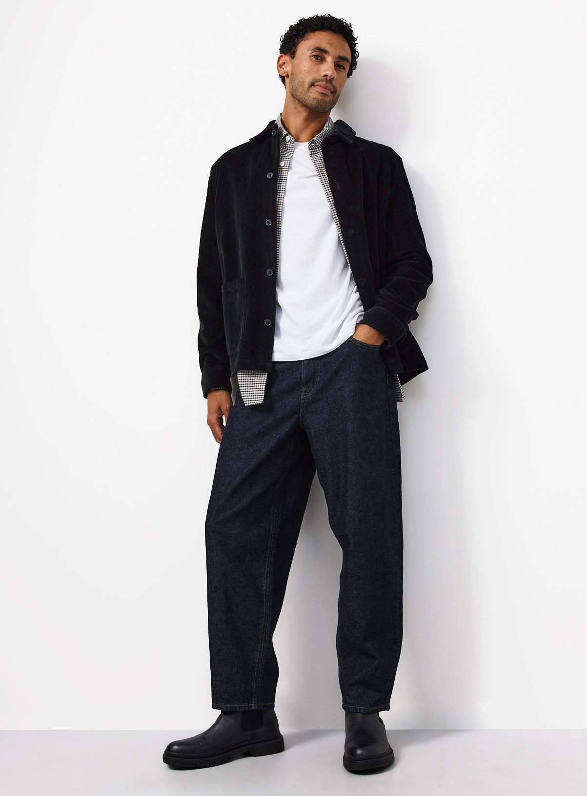 Black Pure Cotton Corduroy Regular Fit Overshirt XL - Image 2 thumbnail