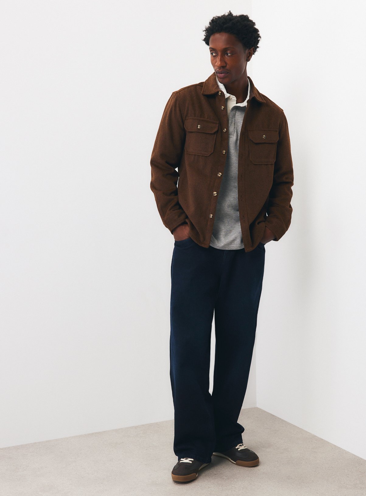 Brown Brushed Double Pocket Overshirt XL - Image 2 thumbnail