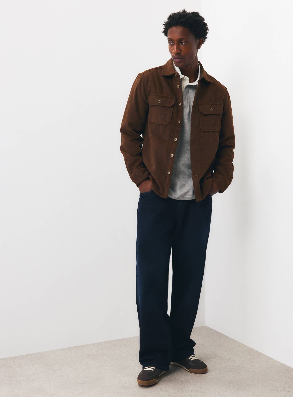 Brown Brushed Double Pocket Overshirt XL - Image 2