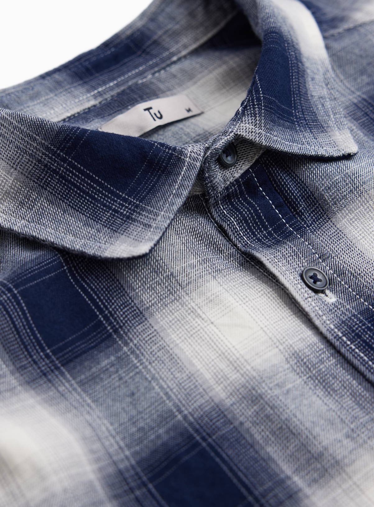 Blurred Navy & White Check Brushed Cotton Shirt L - Image 2