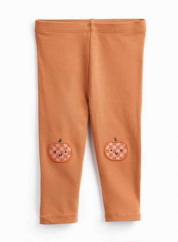 Orange Halloween Pumpkin Knee Patch Leggings 18-24 months