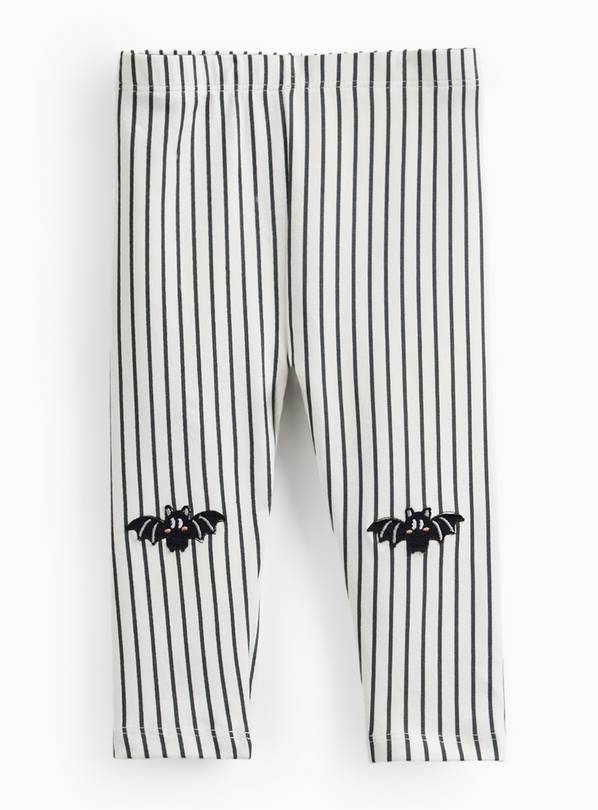 White Stripe Print Bat Patch Leggings 6-9 months