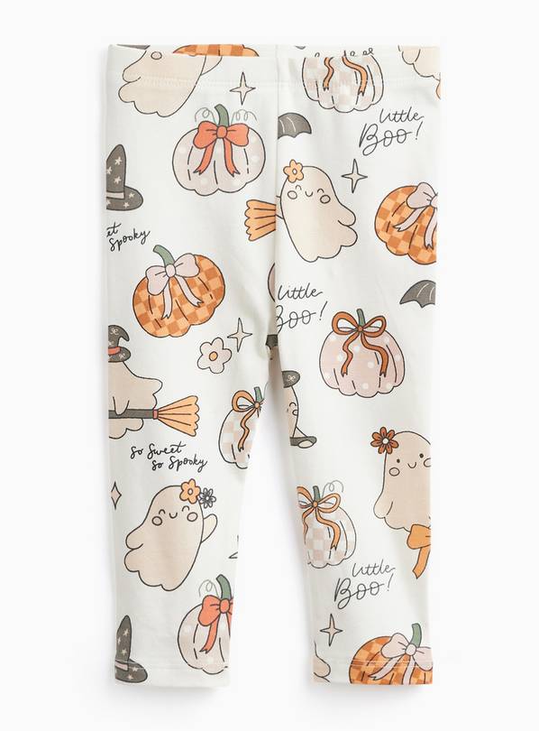 Cream Halloween Pumpkin & Ghost Print Leggings 3-6 months