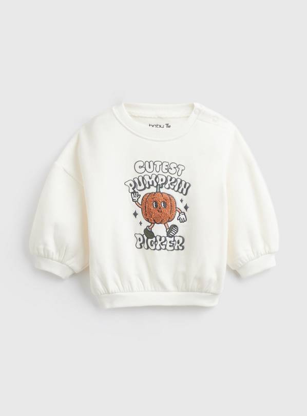 Cream Cutest Pumpkin Picker Halloween Graphic Sweatshirt  12-18 months