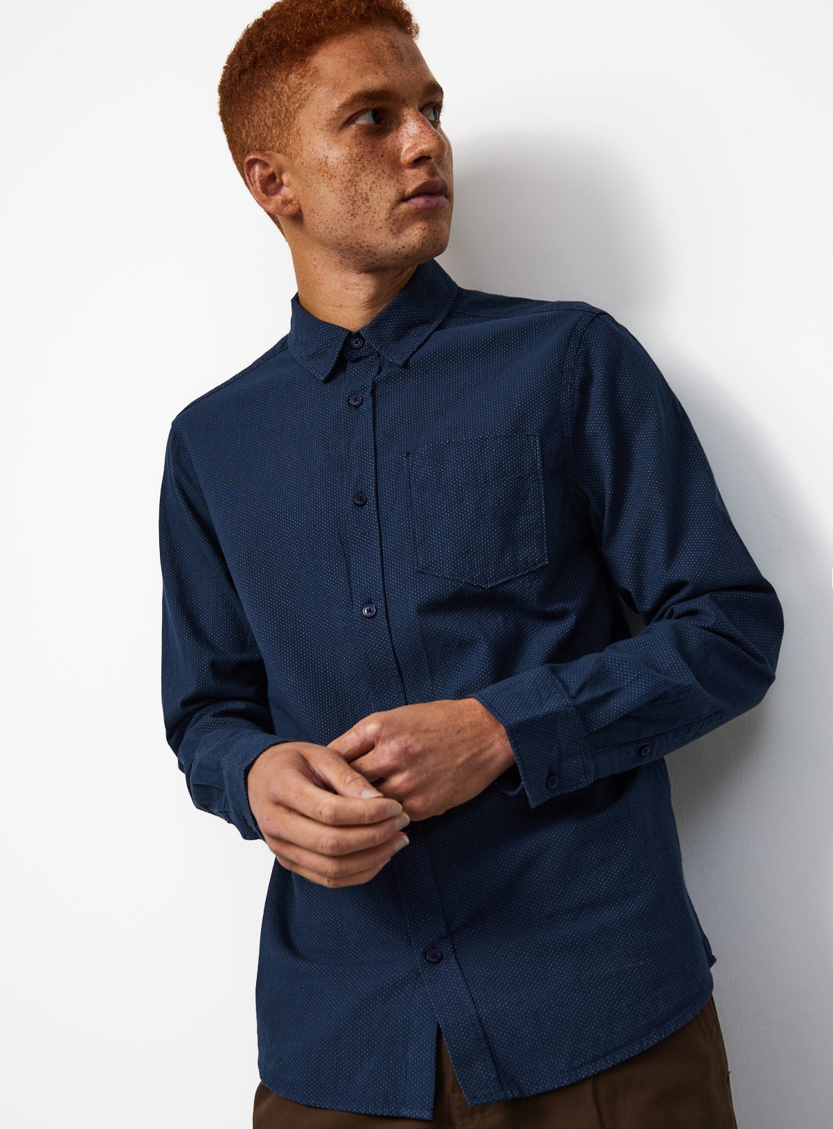 Navy Pin Dot Long Sleeve Shirt XXXL - Image 1 thumbnail